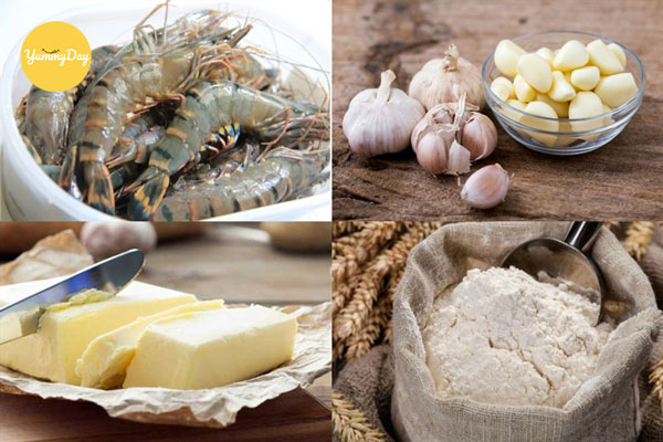 Nguyên liệu làm món tôm chiên bơ tỏi