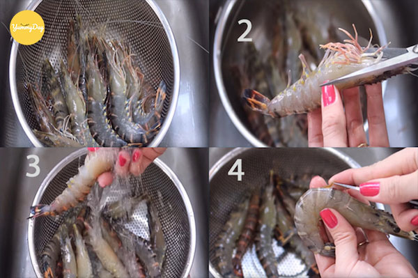 Sơ chế tôm sạch sẽ