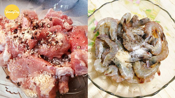 Nguyên liệu cho món tôm rim thịt