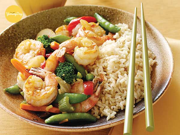 Thành phẩm tôm xào rau củ