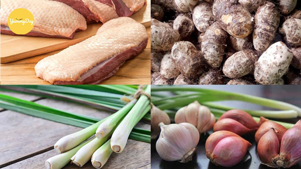 Nguyên liệu cho món vịt nấu khoai sọ