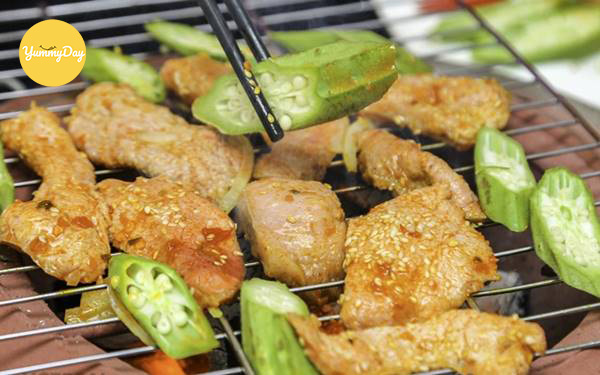 Vú dê nướng chao nướng kèm đậu bắp ăn hết sảy